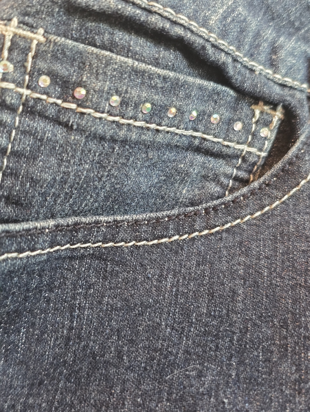 Baccini 16 Blue Jean Denim Skirt Midi Dark Wash Jewels Bling Pockets No Slits - Picture 2 of 8
